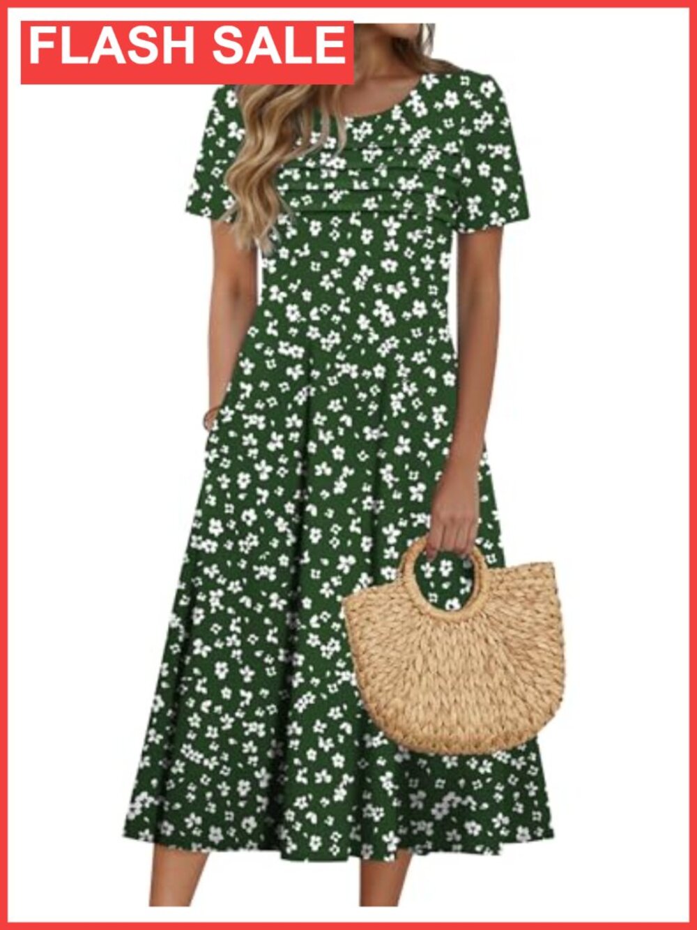 Zeagoo Women's Floral Print Midi Dress Puff Sleeve Summer Beach Sun Dress